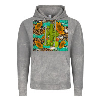 Cloud Rock cactus and sunflowers turquoise leopard cowhide Vintage Hoodie - Artiststas