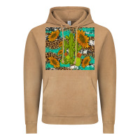 Cactus And Sunflowers Turquoise Leopard Cowhide Vintage Hoodie | Teevron