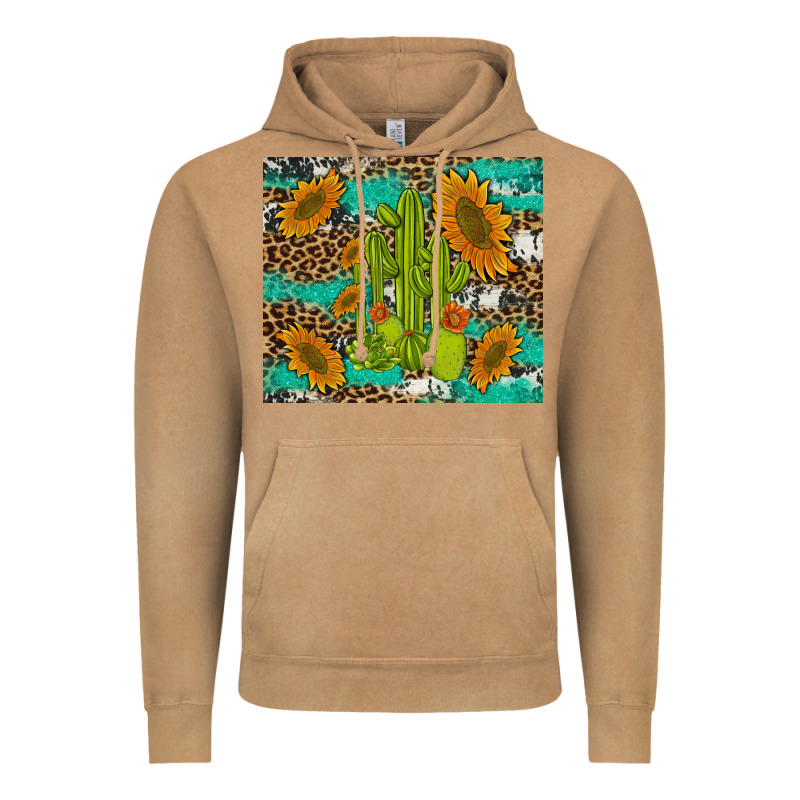 Cactus And Sunflowers Turquoise Leopard Cowhide Vintage Hoodie by Artiststas | Teevron
