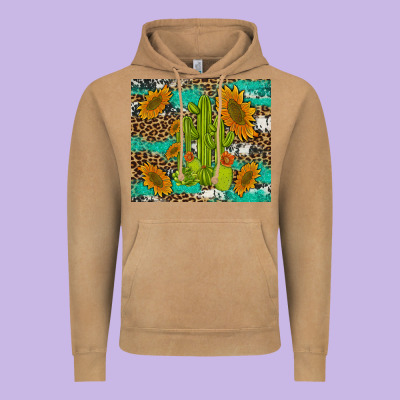 Cactus And Sunflowers Turquoise Leopard Cowhide Vintage Hoodie Designed By Artiststas