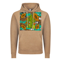 Vintage Coffee cactus and sunflowers turquoise leopard cowhide Vintage Hoodie - Artiststas