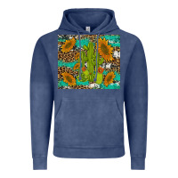 Vintage Denim cactus and sunflowers turquoise leopard cowhide Vintage Hoodie - Artiststas
