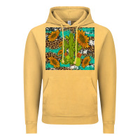 Vintage Mustard cactus and sunflowers turquoise leopard cowhide Vintage Hoodie - Artiststas