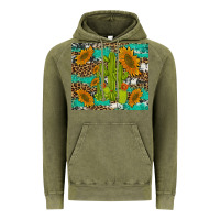 Vintage Olive cactus and sunflowers turquoise leopard cowhide Vintage Hoodie - Artiststas