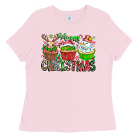 Bubblegum Pink Merry Christmas Ladies Tee - CowhideDigitalArt