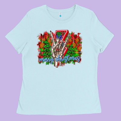 Punk Rock Merry Christmas Ladies Tee Designed By Cowhidedigitalart