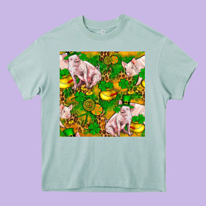 St. Patrick's Day Pig And Candy Pot Of Gold Heavy Core Tee Designed By Fadigitalartstudio