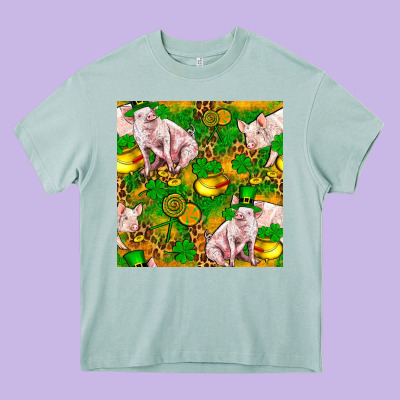 St. Patrick's Day Pig And Candy Pot Of Gold Heavy Core Tee Designed By Fadigitalartstudio