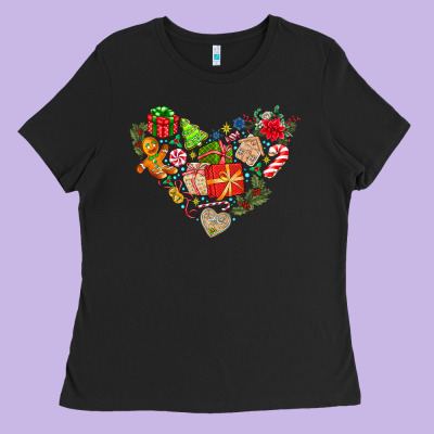 Merry Christmas Heart Ladies Tee Designed By Cowhidedigitalart