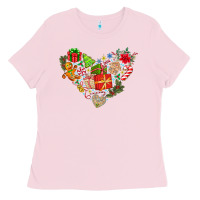 Bubblegum Pink merry Christmas heart Ladies Tee - CowhideDigitalArt