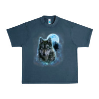Midnight Navy t shirt, grey wolf hunting ground, icy moon, forest, galaxy Urban Heavy Tee - linhVisuals