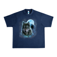 Navy t shirt, grey wolf hunting ground, icy moon, forest, galaxy Urban Heavy Tee - linhVisuals