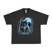 Pigment Black t shirt, grey wolf hunting ground, icy moon, forest, galaxy Urban Heavy Tee - linhVisuals