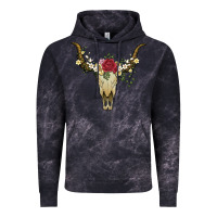 Cloud Black bull skull with rose and flowers Vintage Hoodie - Artiststas