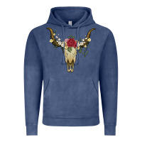 Bull Skull With Rose And Flowers Vintage Hoodie | Teevron