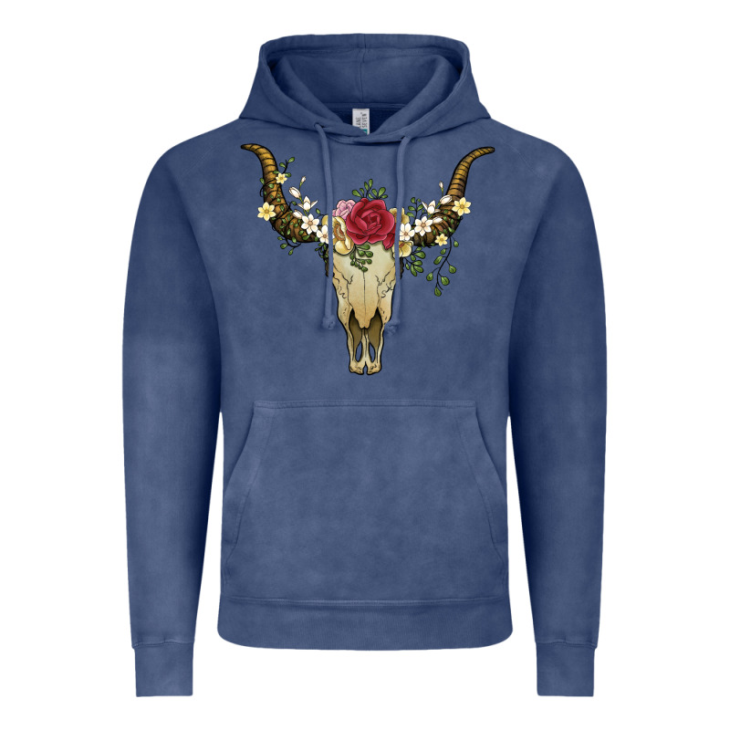 Bull Skull With Rose And Flowers Vintage Hoodie by Artiststas | Teevron