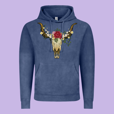 Bull Skull With Rose And Flowers Vintage Hoodie Designed By Artiststas