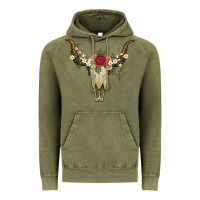 Vintage Olive bull skull with rose and flowers Vintage Hoodie - Artiststas