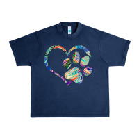 Navy dog paw print tie dye rainbow dog lover rescue retro 70s t shirt Urban Heavy Tee - linhVisuals