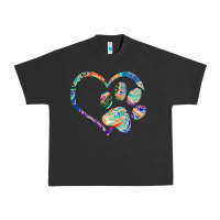 Pigment Black dog paw print tie dye rainbow dog lover rescue retro 70s t shirt Urban Heavy Tee - linhVisuals