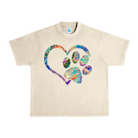 Sandshell dog paw print tie dye rainbow dog lover rescue retro 70s t shirt Urban Heavy Tee - linhVisuals