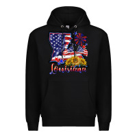 Black 4th of july  louisiana map Premium Hoodie - BarkalooDesign