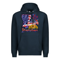 Navy 4th of july  louisiana map Premium Hoodie - BarkalooDesign