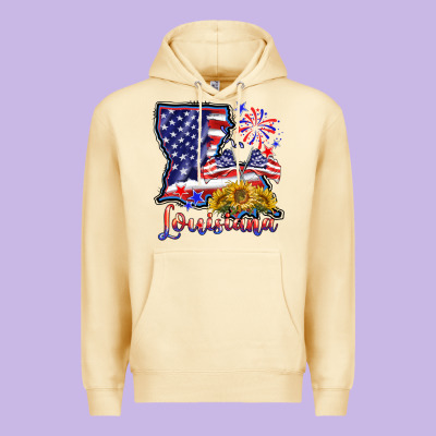 4th Of July  Louisiana Map Premium Hoodie Designed By Barkaloodesign