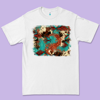 Aztec Turquoise Glitter Cowhide  Tooled Leather Ba Premium Tee Designed By Fadigitalartstudio