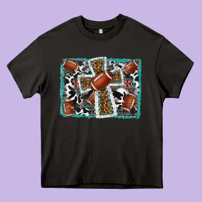 Football Cross Aztec Leopard Background Heavy Core Tee Designed By Ranaportraitstore