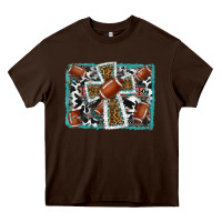Chocolate Brown football cross aztec leopard background Heavy Core Tee - RanaPortraitStore
