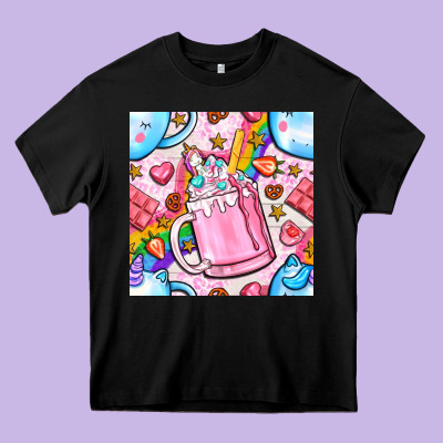 Unicorn Coffe Cup And Star With Rainbow Seamless Pattern Bbs Heavy Core Tee Designed By Bundleandbundleshop