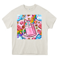 Cream unicorn coffe cup and star with rainbow seamless pattern bbs Heavy Core Tee - BundleAndBundleShop