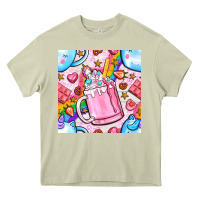 Mossy unicorn coffe cup and star with rainbow seamless pattern bbs Heavy Core Tee - BundleAndBundleShop