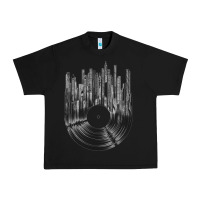 Black vinyl record cityscape Urban Heavy Tee - linhVisuals