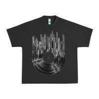 Pigment Black vinyl record cityscape Urban Heavy Tee - linhVisuals