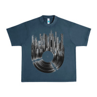 Midnight Navy vinyl record cityscape Urban Heavy Tee - linhVisuals