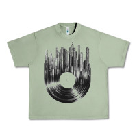 Oil Green vinyl record cityscape Urban Heavy Tee - linhVisuals