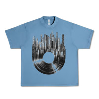 Pebble Blue vinyl record cityscape Urban Heavy Tee - linhVisuals