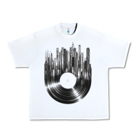 White vinyl record cityscape Urban Heavy Tee - linhVisuals