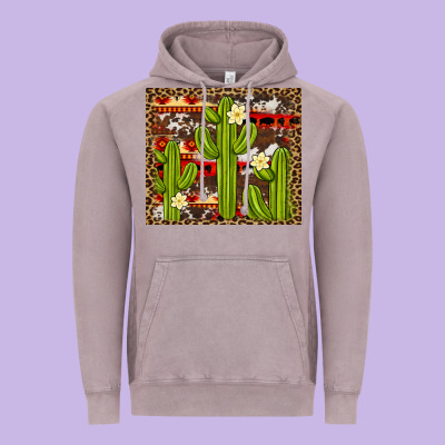 Aztec Cowhide Cactus Background Vintage Hoodie Designed By Artiststas