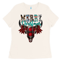 Bone merry christmas bull skull Ladies Tee - CowhideDigitalArt