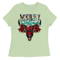 Matcha merry christmas bull skull Ladies Tee - CowhideDigitalArt