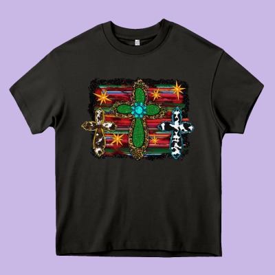 Cross Leopard Cowhide Glitter Serape Heavy Core Tee Designed By Ranaportraitstore