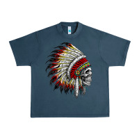 Midnight Navy native american indian chief skull motorcycle headdress  t shirt Urban Heavy Tee - linhVisuals