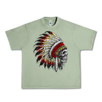 Oil Green native american indian chief skull motorcycle headdress  t shirt Urban Heavy Tee - linhVisuals