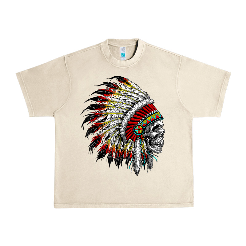 Native American Indian Chief Skull Motorcycle Headdress  T Shirt Urban Heavy Tee by linhVisuals | Teevron