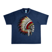 Navy native american indian chief skull motorcycle headdress  t shirt Urban Heavy Tee - linhVisuals