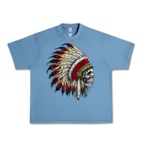 Pebble Blue native american indian chief skull motorcycle headdress  t shirt Urban Heavy Tee - linhVisuals