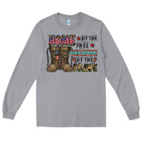 Heather Grey home of the free beacause of the brave Long Sleeve Tee - CowhideDigitalArt